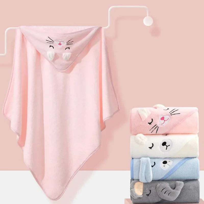 Baby Hooded Bath Towel — Soft Cartoon Wrap for Newborns